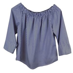 Oona & Maud Blue and White Stripe Off The Shoulder Blouse Size Large
